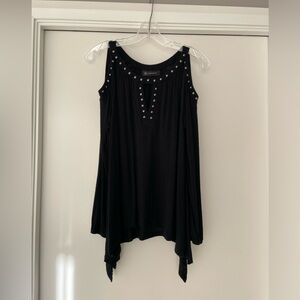 I•N•C cold shoulder black top with silver grommet detail / xs